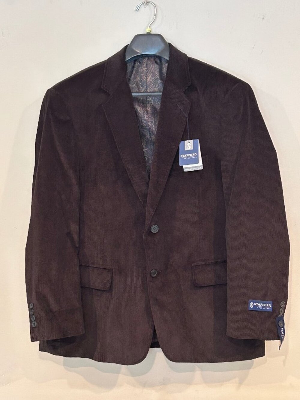 Stafford Essentials Men's Chocolate Brown Corduroy Sport Coat 42S NWT